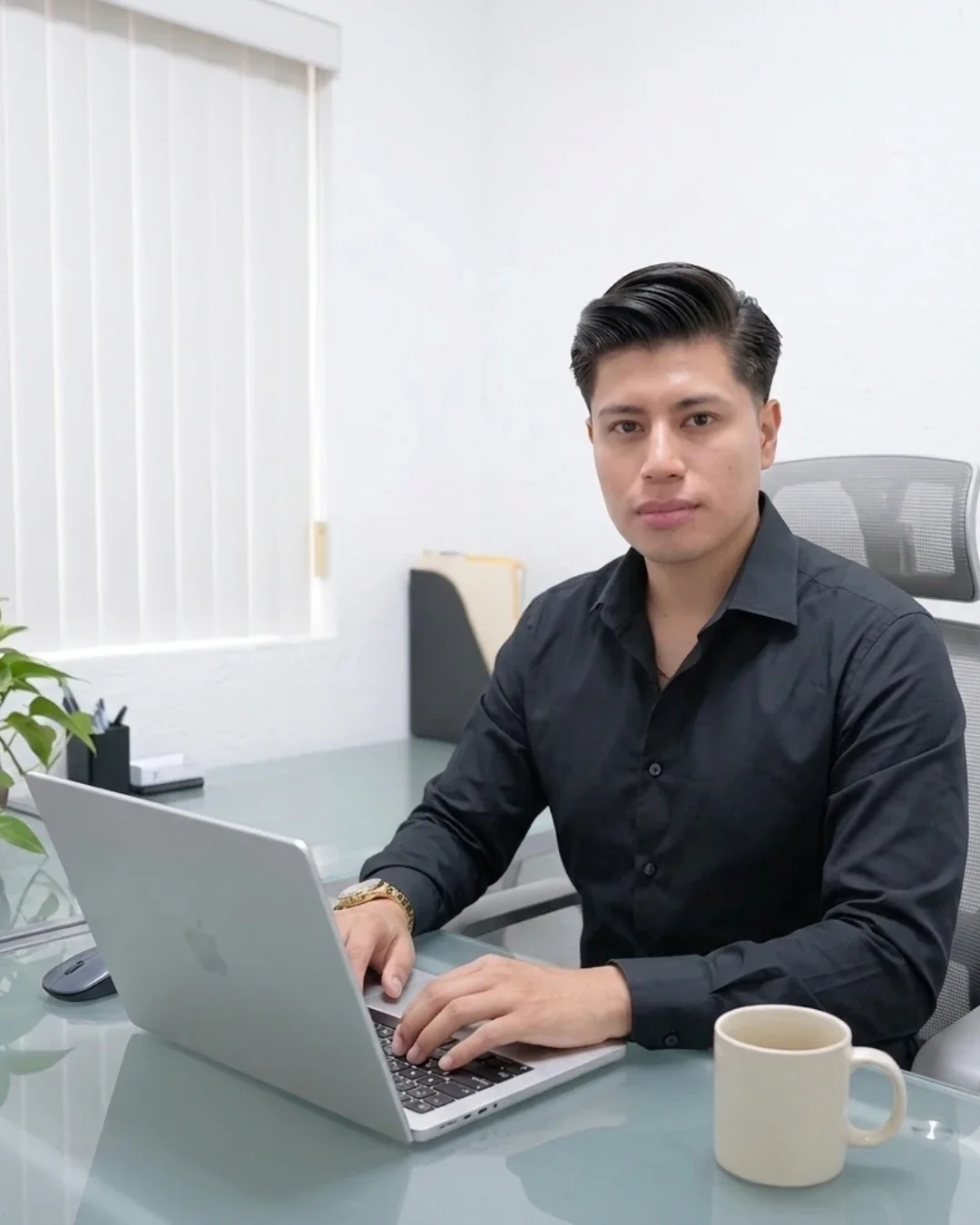Josué, cofundador de Hylox, trabajando en su escritorio